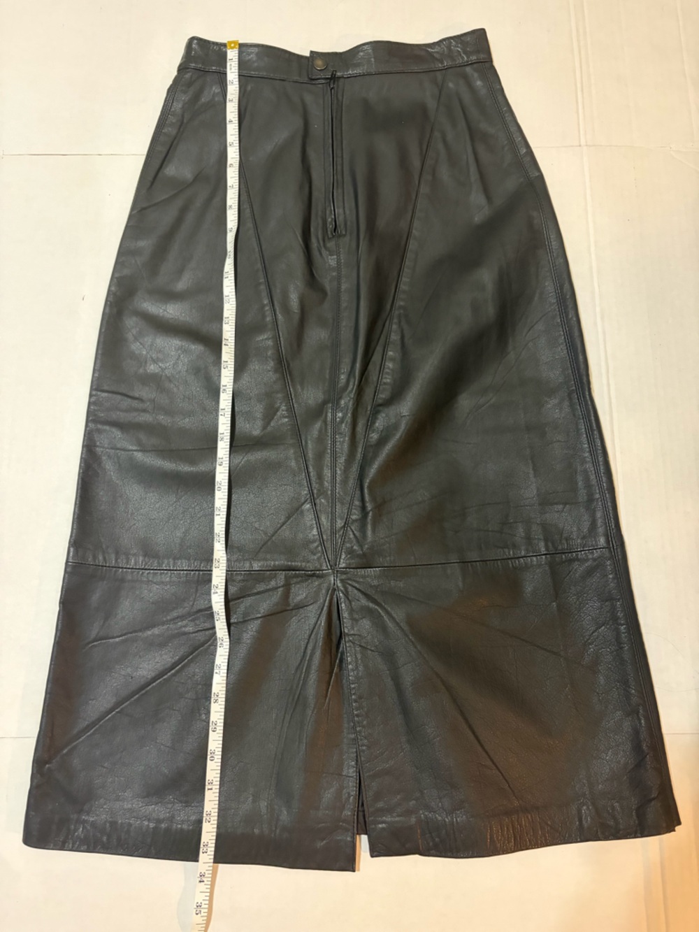Vintage Pelle Black Leather Maxi Skirt Fits Size 6 Like New Front Kickpleat